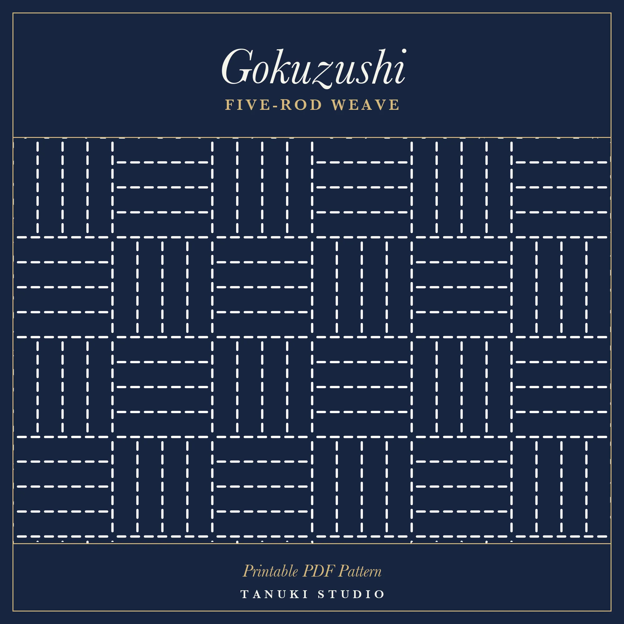 Gokuzushi (Five-Rod Weave) sashiko pattern, printable stitching diagram