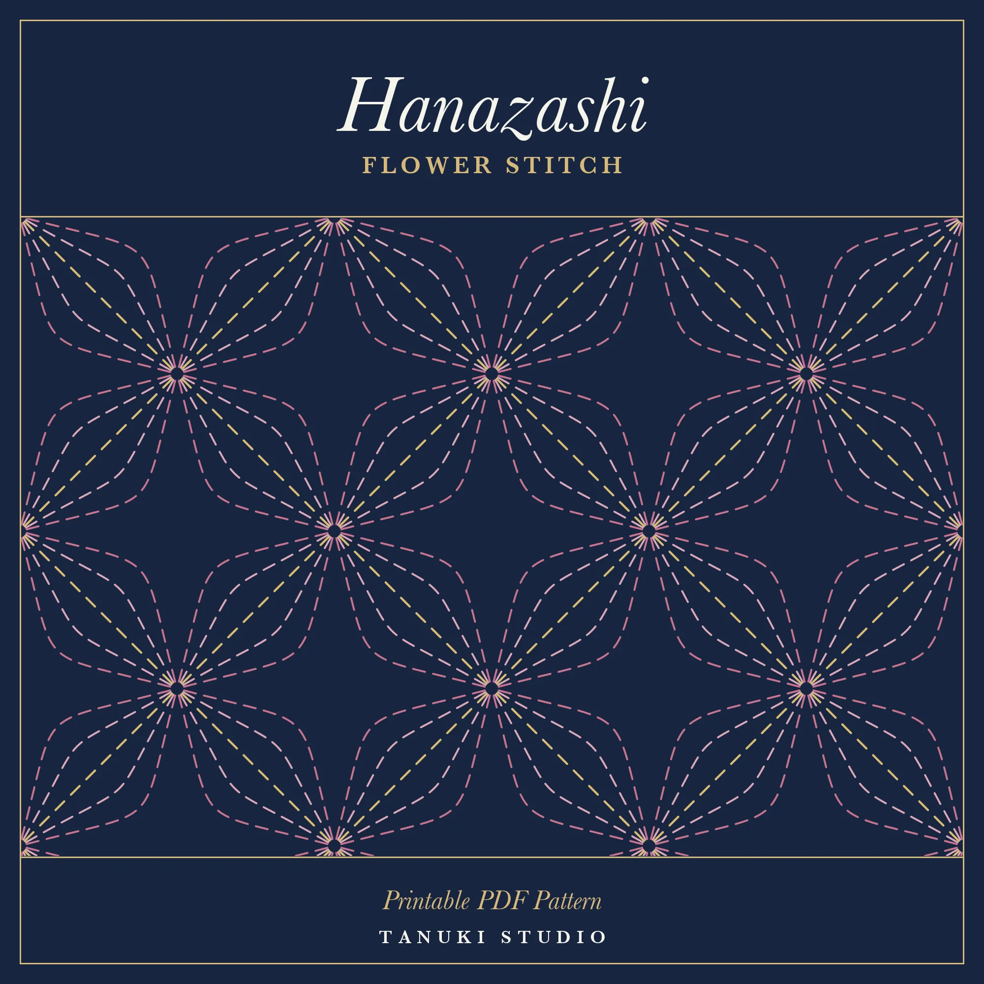 Hanazashi (Flower Stitch) sashiko pattern, printable stitching diagram