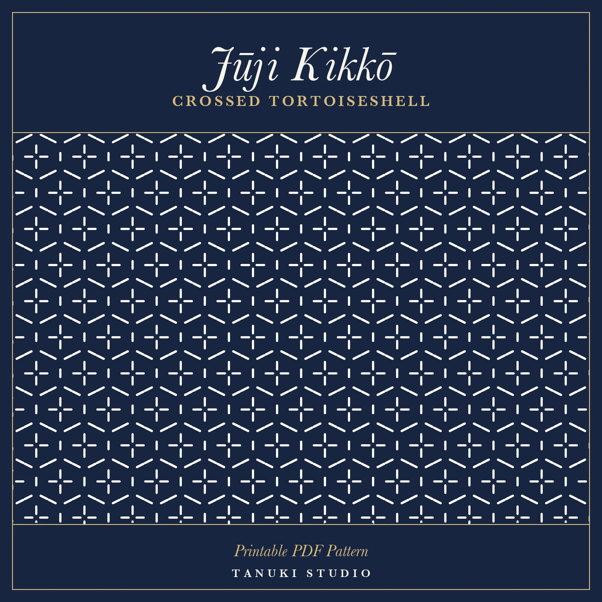Jūji Kikkō (Crossed Tortoiseshell) sashiko pattern, printable stitching diagram