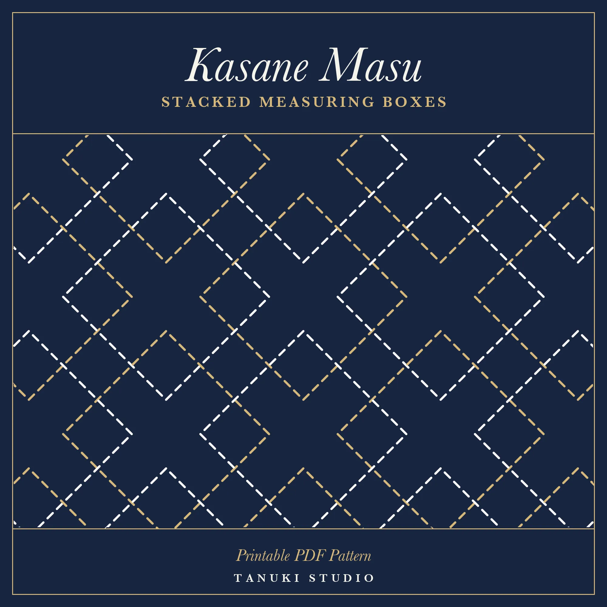 Kasane Masu (Stacked Measuring Boxes) sashiko pattern, printable stitching diagram