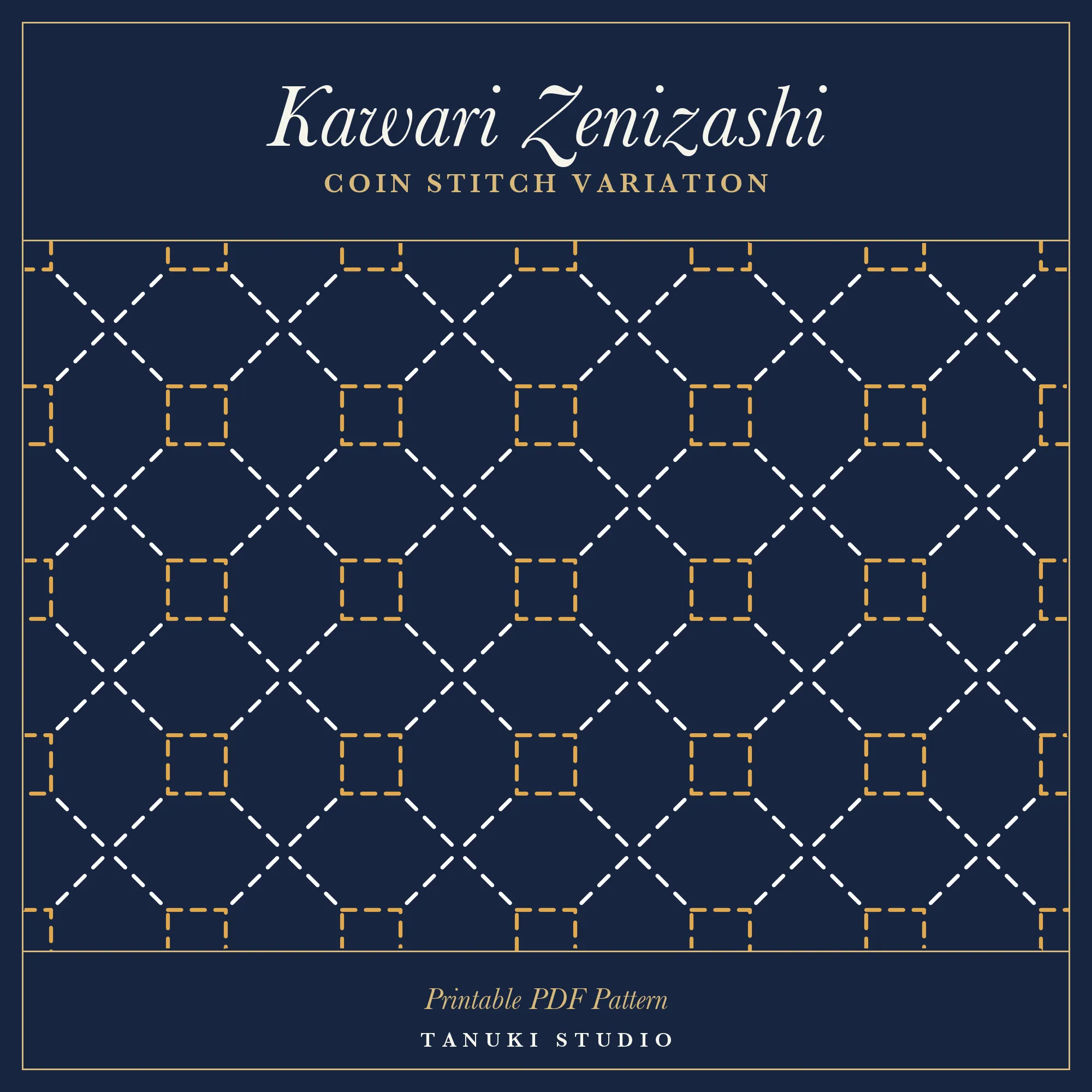 Kawari Zenizashi (Coin Stitch Variation) sashiko pattern, printable stitching diagram
