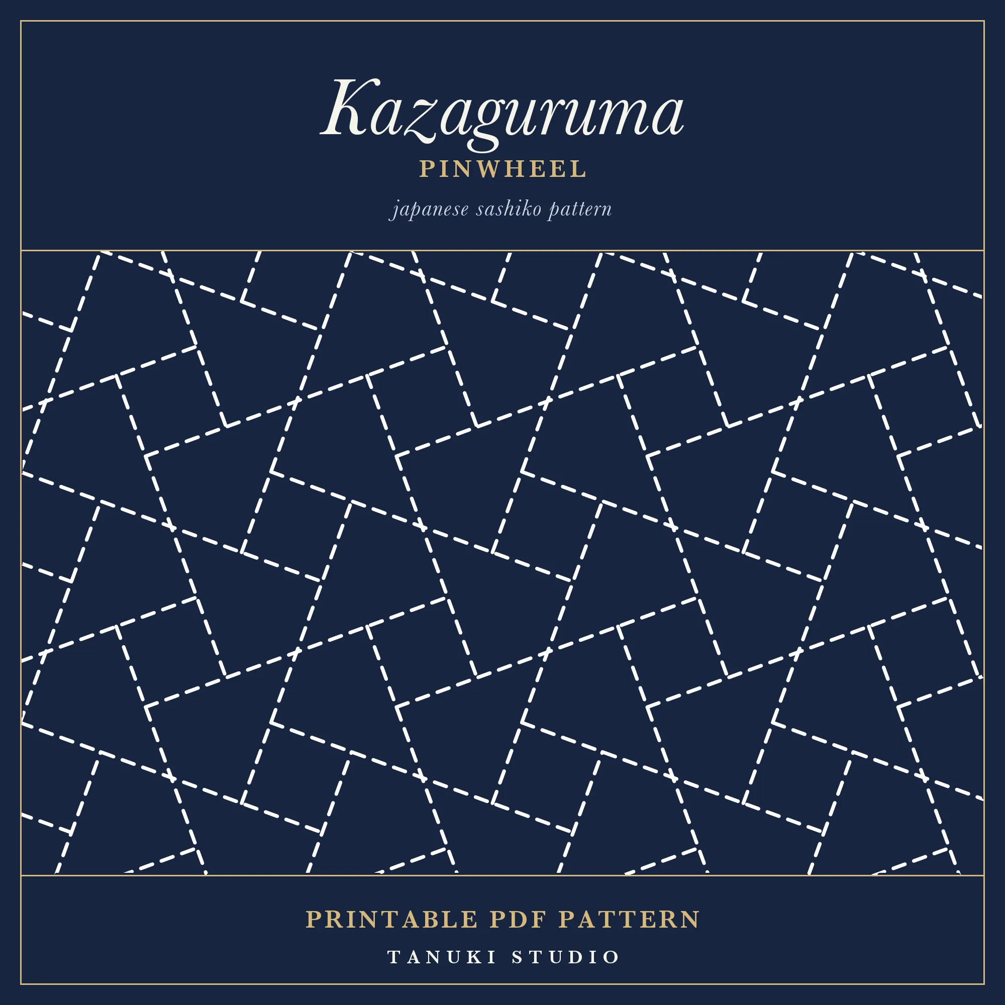 Kazaguruma (Pinwheel) sashiko pattern, printable stitching diagram