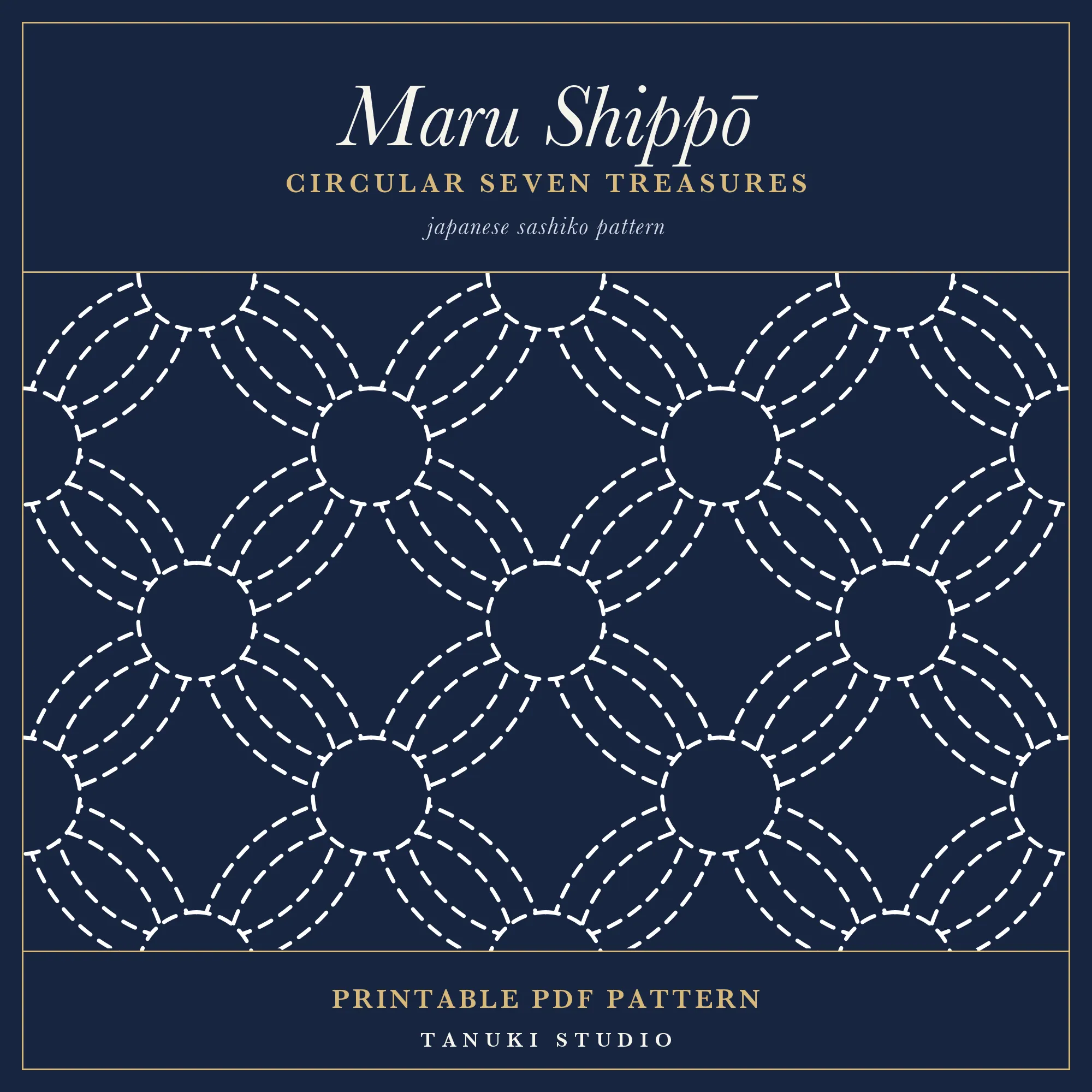 Maru Shippō (Circular Seven Treasures) sashiko pattern, printable stitching diagram