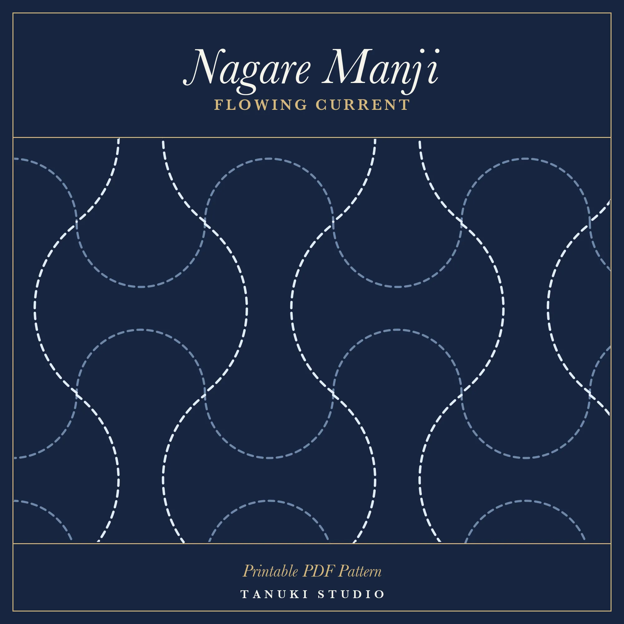 Nagare Manji (flowing current) sashiko pattern hand-stitched in rainbow thread on natural linen