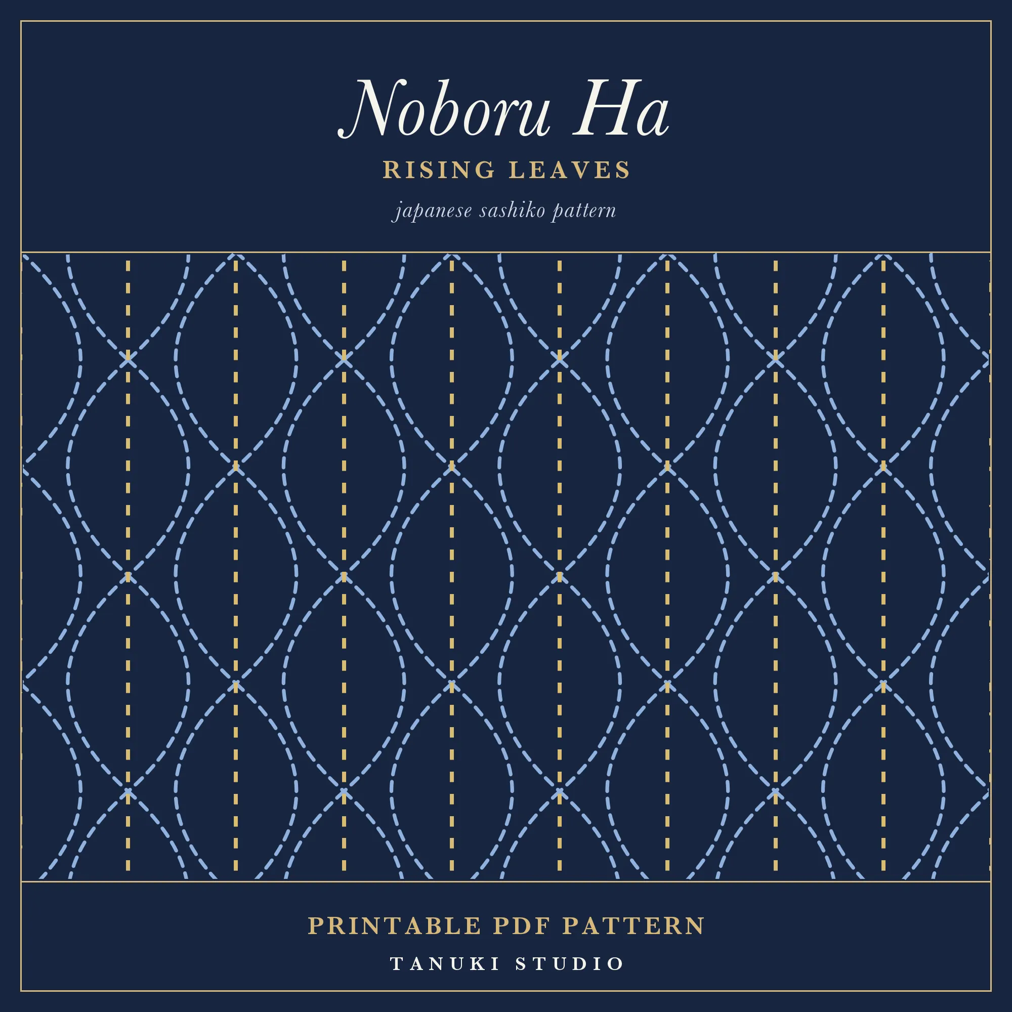 Noboru Ha (Rising Leaves) sashiko pattern, printable stitching diagram