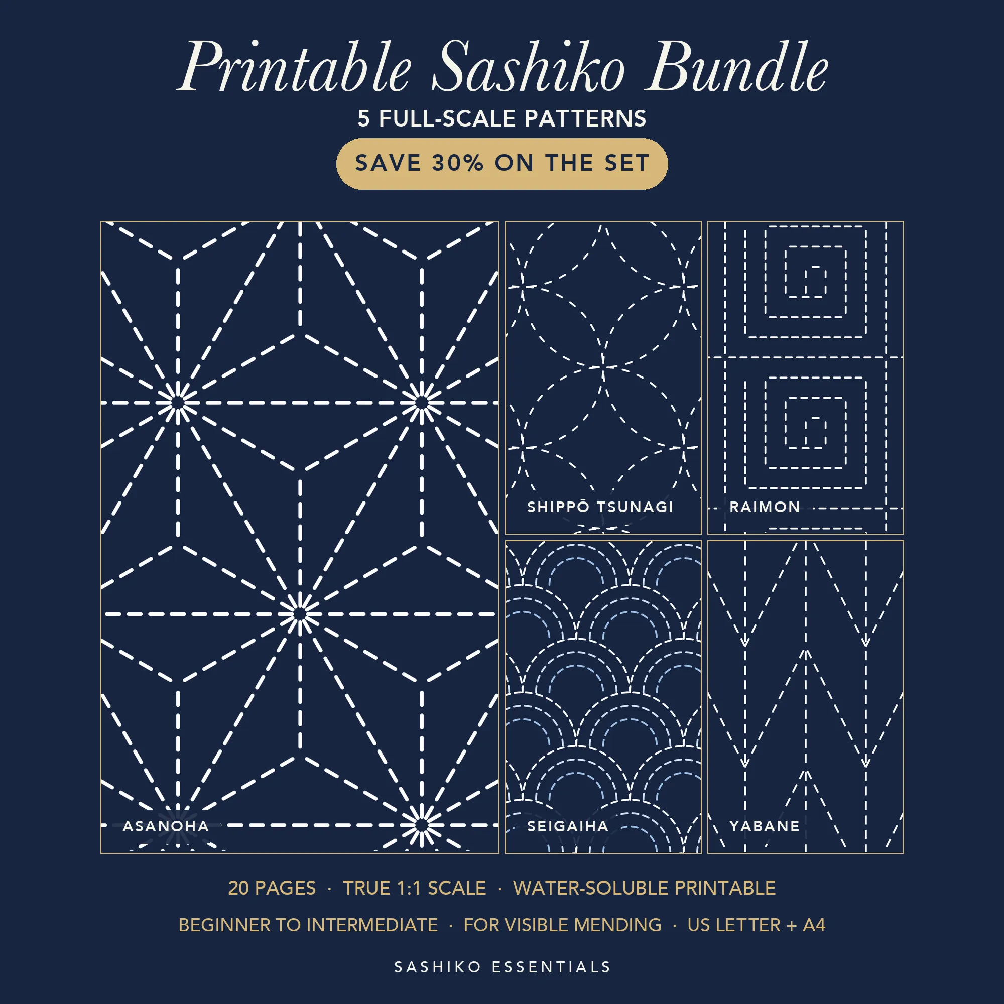 Sashiko Essentials, a five-pattern bundle
