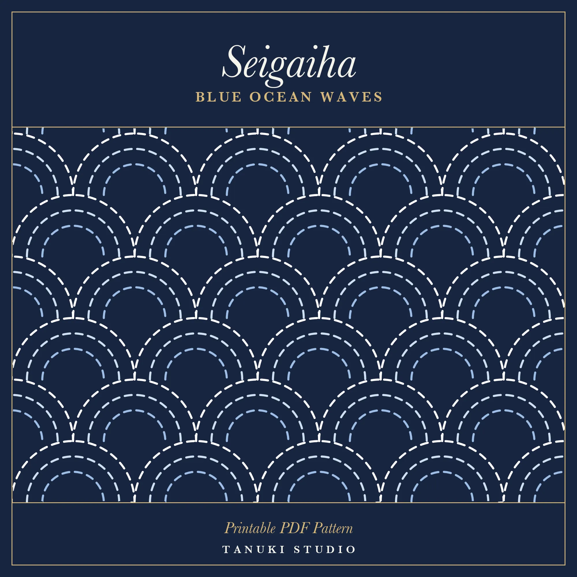 Seigaiha (Blue Ocean Waves) sashiko pattern, printable stitching diagram