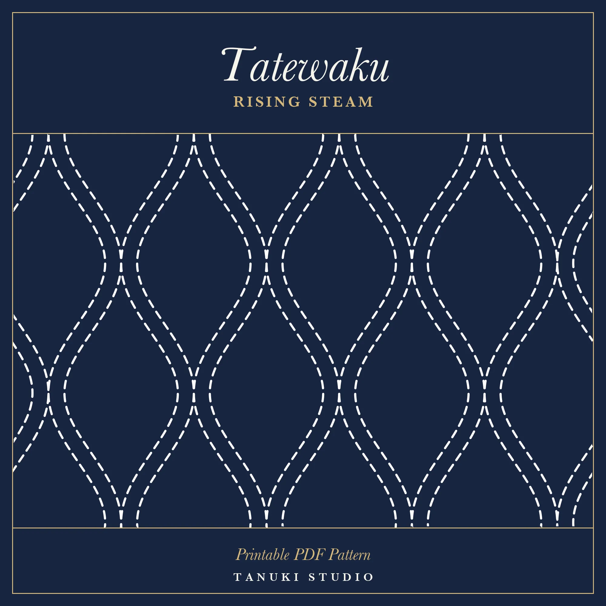 Tatewaku (Rising Steam) sashiko pattern, printable stitching diagram